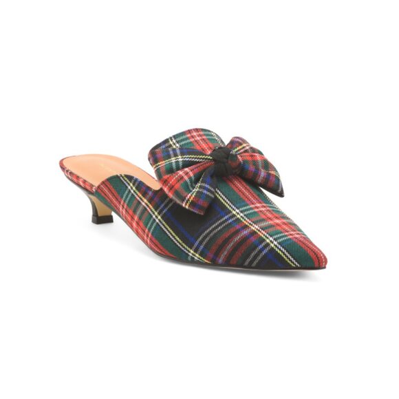 INTENTIONALLY BLANK Tartan Plaid Plaid Carnaby Kitten Heel Mules - Picture 1 of 2
